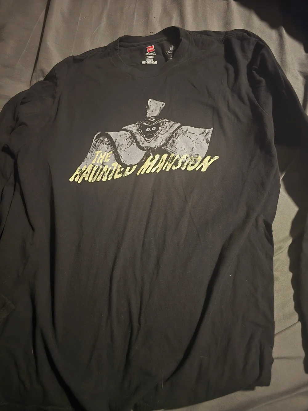 Hanes Black Long-Sleeve The Haunted Mansion Graphic Tee with Yellow Accents